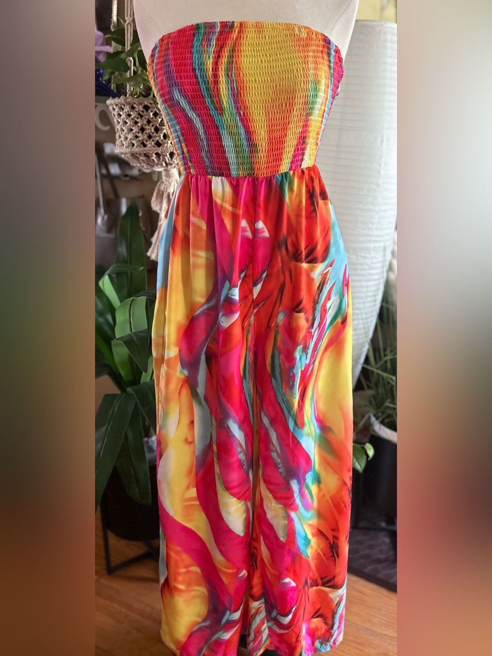 Vibrant Multicolor Strapless Maxi Dress